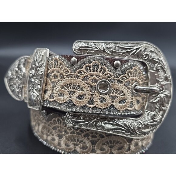 Angel Ranch Western Boho Belt Lace Sparkle Ornate Leather Rhinestones Size Small main image 10